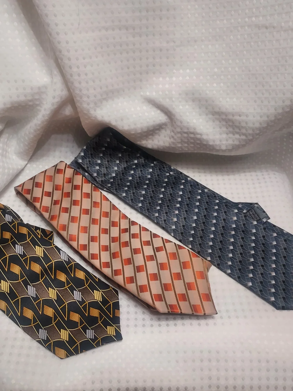 Men's Tie Set — Peach, Blue, and Gold Patterned Neckties